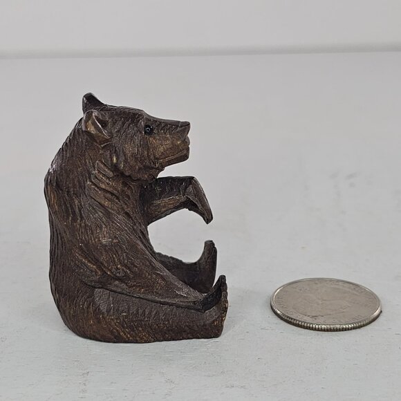 Black Forest Swiss Bear Cub Sitting Paw Up Hand Carved Wood 2" - Picture 7 of 7